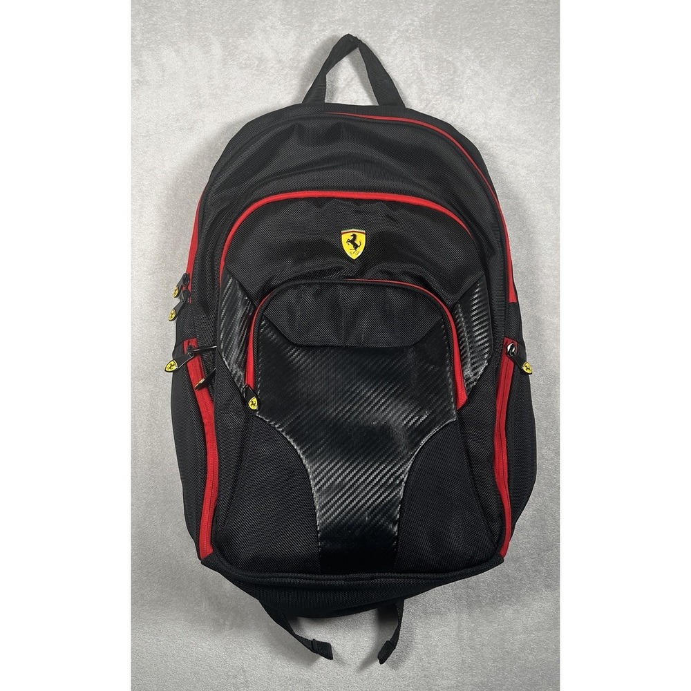 Puma Scuderia Ferrari F1 Racing Laptop Backpack Black Red Carbon Fiber Accent